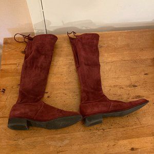 Stuart Weitzman Kneezie Suede Boots Burgundy sz 9